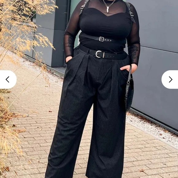 Snag Tights Black Pinstripe Trousers - F1 - Picture 1 of 4